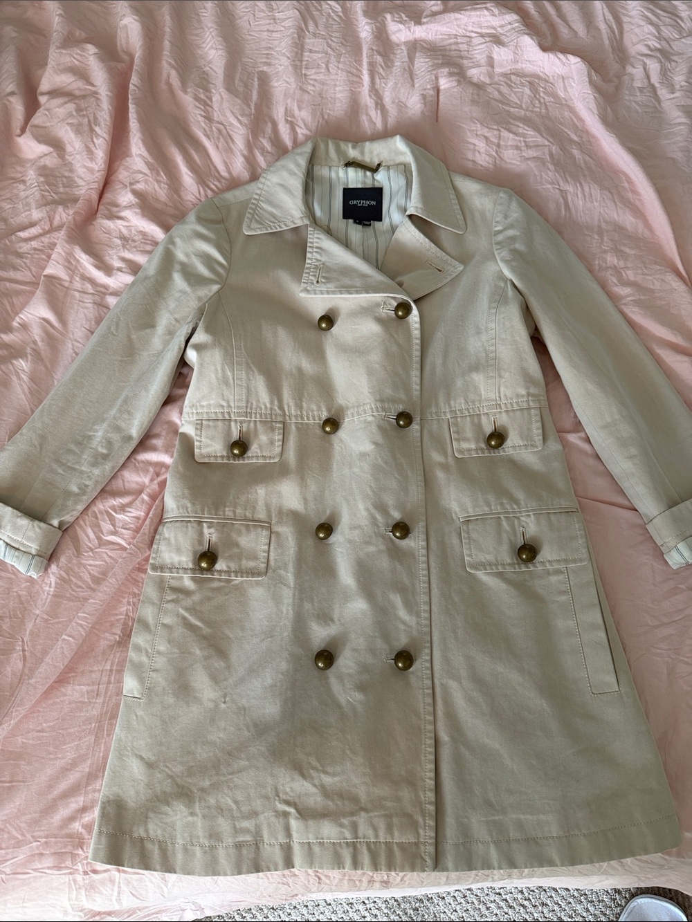 Gryphon Cream Double-Breasted Trench Coat